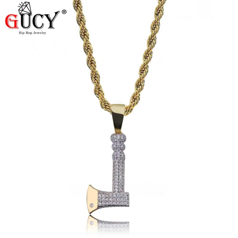 

Pendant Necklaces GUCY Hip Hop AX Necklace Micro Pave CZ Stones All Iced Out Axe Pendants Charm Jewelry For Men N Women Gift,Party