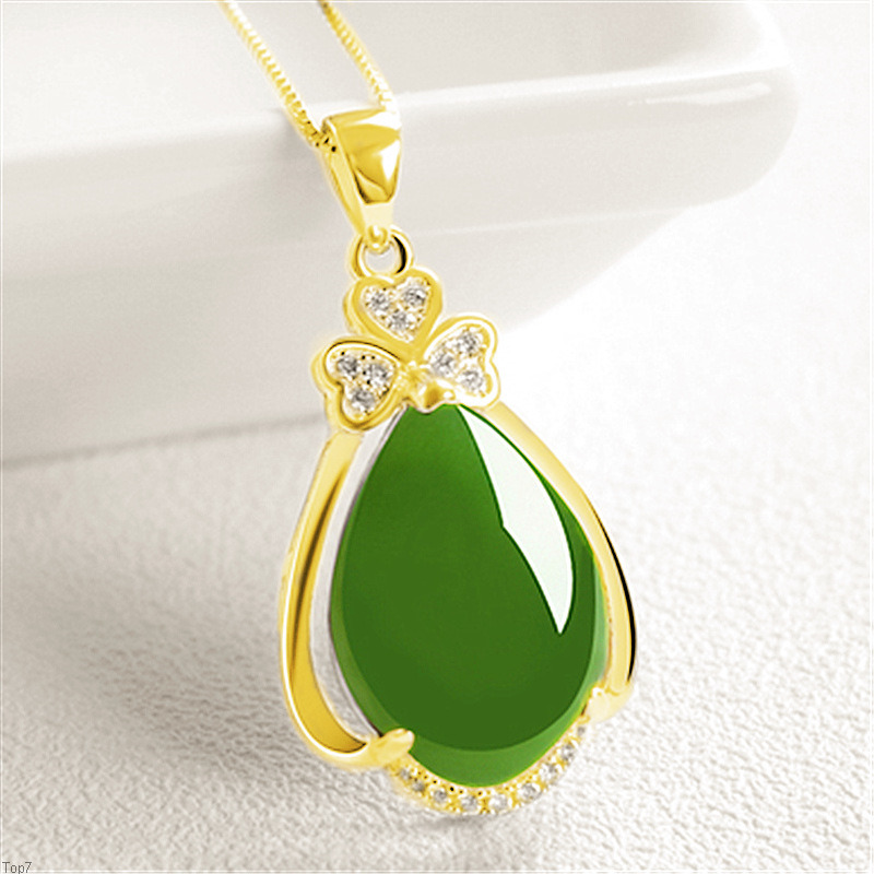 

Crystal Womens Necklaces Pendant Natural green natural gold Silver Plated