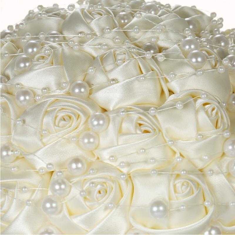 

Decorative Flowers & Wreaths Champagne Satin Attractive Bouquet Pearls Decorated Bride Wedding Supplies Artificial, White