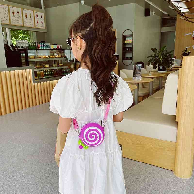 

20212021 new fashion silicone sweet lollipop modeling messenger children's lovely round bag, Mei hong