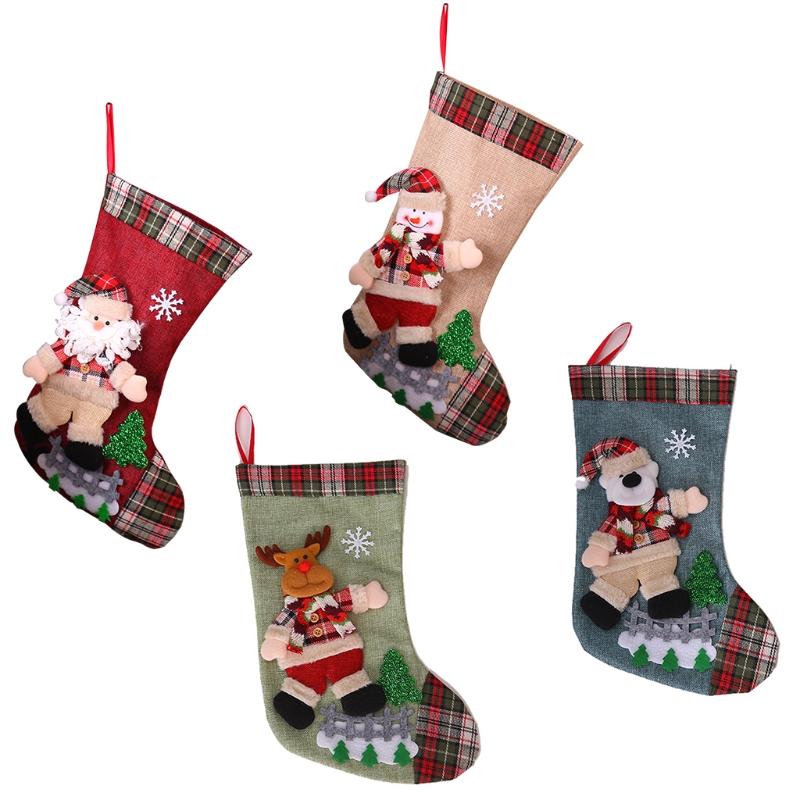 

Christmas Decorations Stockings Big Xmas Stocking Decoration 16" Santa Snowman Reindeer Gift Bag For Holiday Home Decor N13 21