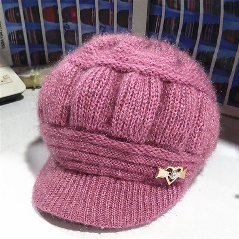 

Berets Hats For Women Winter Outdoor Thick Warm Velvet Knitted Hat Female Mohair Windproof Visor Caps Beaine Gorras Womens, Black