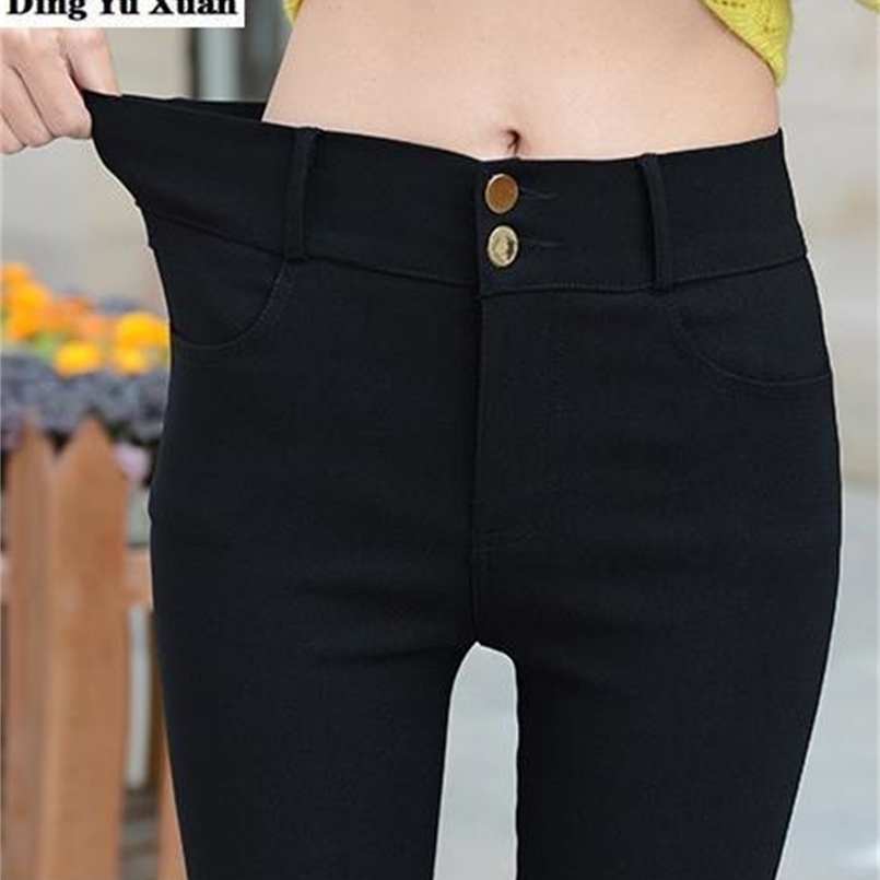 

Korean Style Womens Casual Skinny Stretch Pencil Pants Zipper Joggers Black Leggings with Pocket Women High Waist Leggins Mujer 211108, Button fly