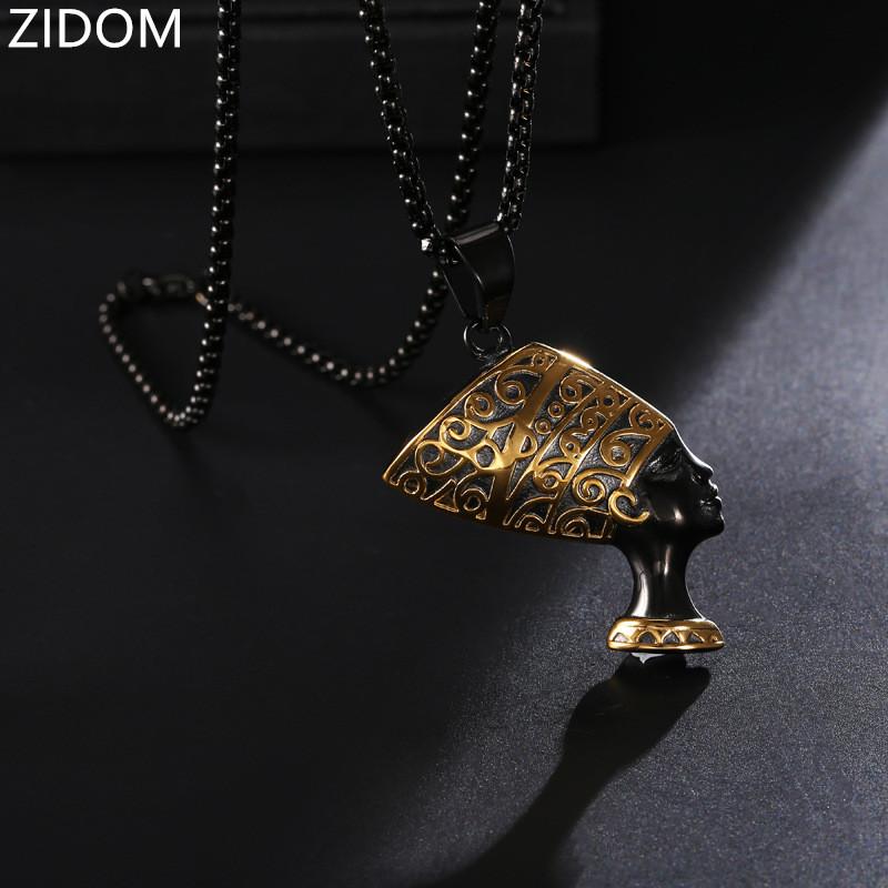 

Pendant Necklaces Men Hip Hop Egypt Queen Nefertiti Stainless Steel Fashion Vintage Male Pendants Necklace Hiphop Jewelry Gifts, Silver