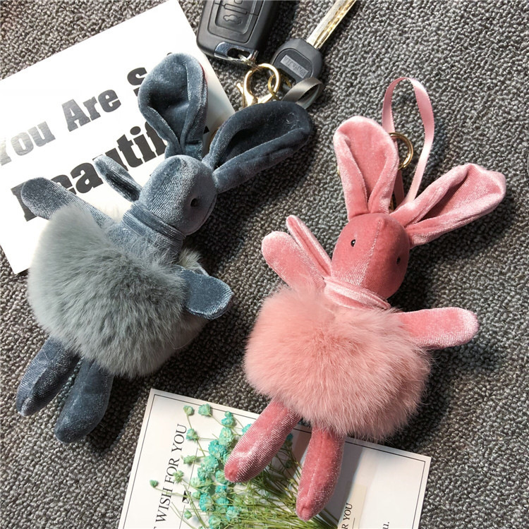 

lovely plush rabbit key chain lady creative doll car bag pendant yiwu, Silver