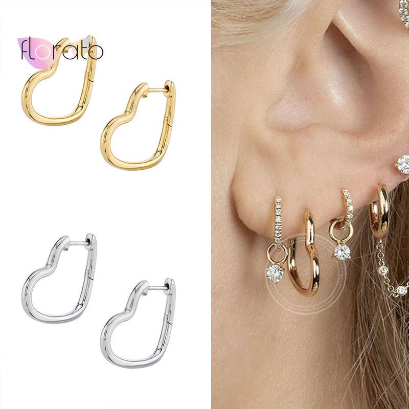

Hoop & Huggie 925 Sterling Silver Asymmetrical Sweet Heart Earrings For Women Hollow Piercing Fashion Jewelry Gift
