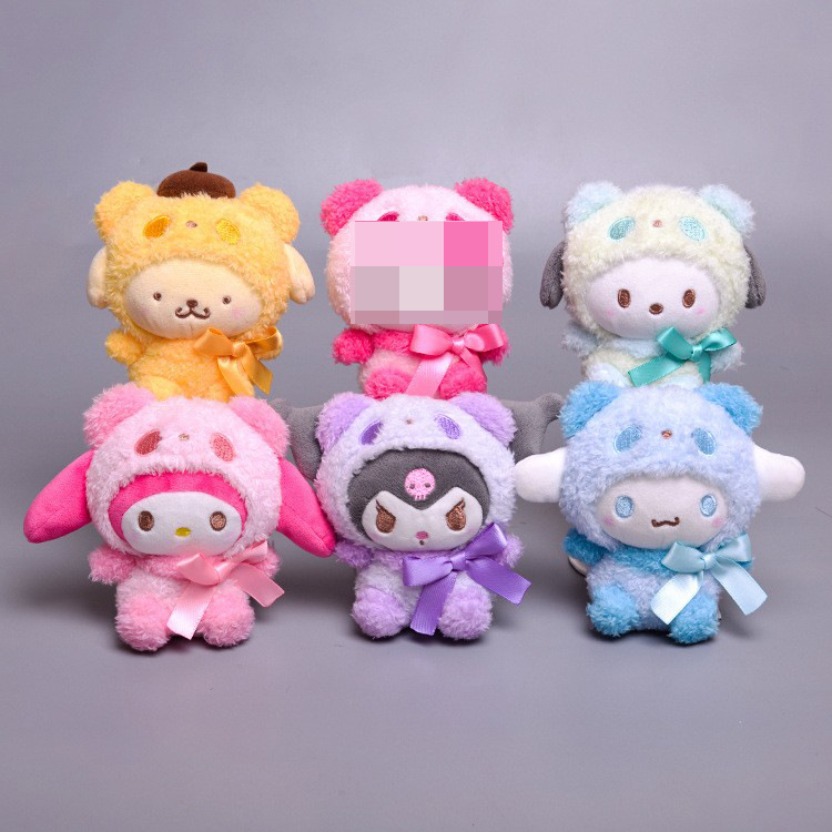 

6-color 12cm Plush toy Japanese creative cute cartoon transformed panda Kuromi Melody Yugui dog doll pendant