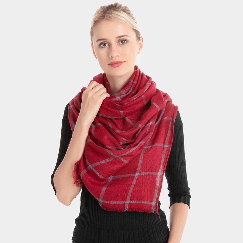 

Scarves Lady's Solid Scarf In Winter Plaid Thickening Poncho Autumn Women's Tassels Warm Shawl