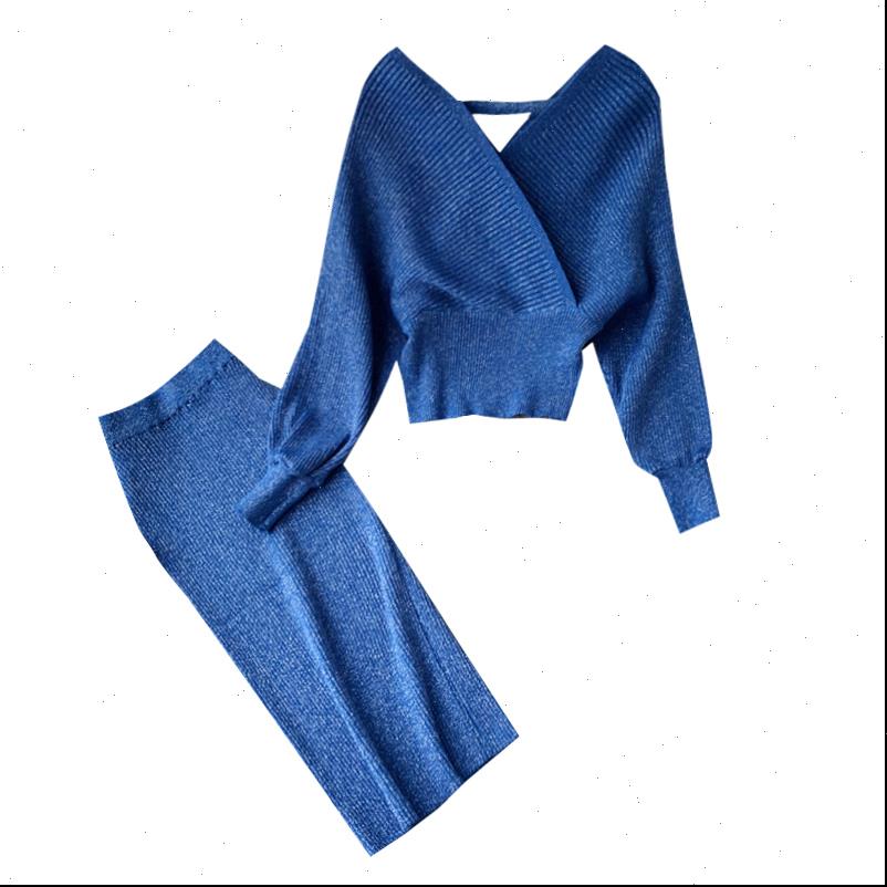 

high waist bright silk womens tracksuits knit bag hip skirt two piece fashion v neck sweater bat sleeve sets gd123, Gray