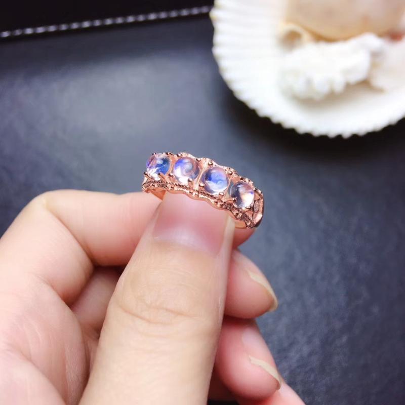 

Cluster Rings S925 Silver Natural Light Blue Moonstone Gem Ring Gemstone Elegant Lovely Row Surround Woman Party Gift Jewelry, Golden;silver