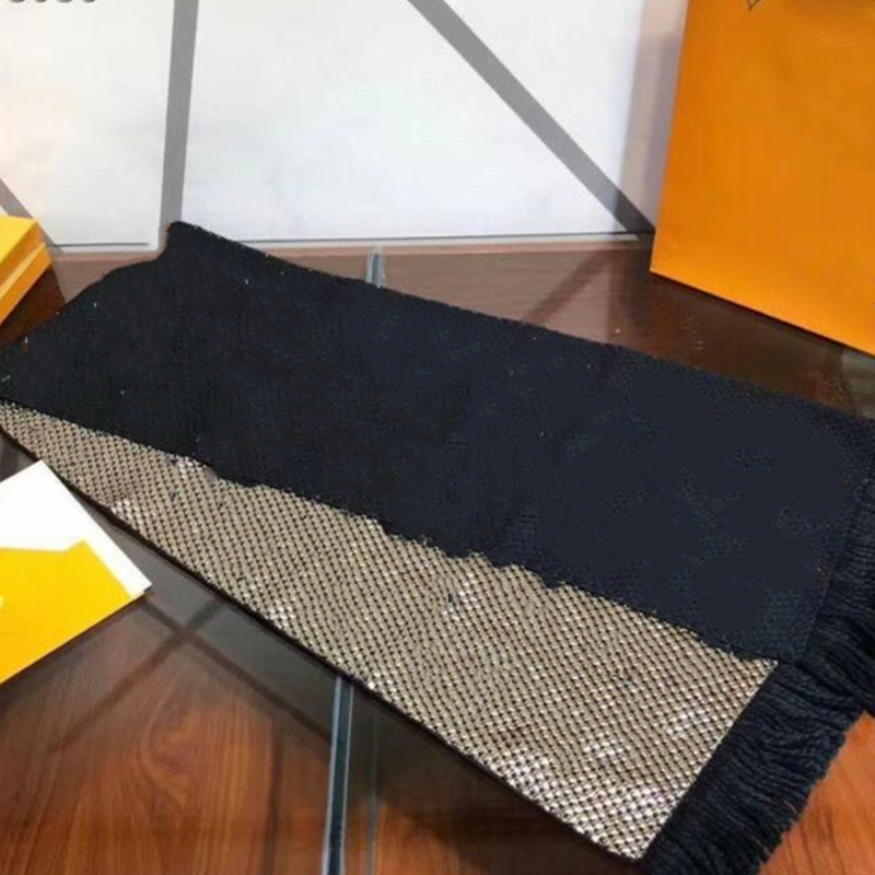 

Brand Winter LOGOMANIA SHINE Scarf High Quality Wool Silk Scarf Women and Men Two Side Black Red Silk Wool Long Scarfs Flower Scarves size:1, Blue;gray