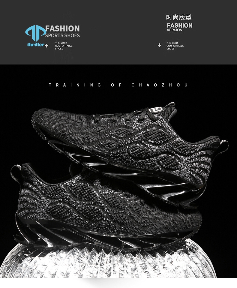 

THRILLER Men Spring blade Running Shoes Flying Woven Mesh Breathable Light Casual Sports Shoe Non-Slip Wear-Resistant Shock Gym Sneakers, Black