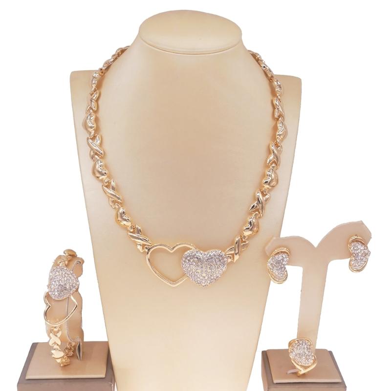 

Earrings & Necklace YULAILI Xoxo Gold Plated Bridal Set Heart Jewelry Wedding African Fashion Nigeria Dubai Ethiopian, Silver