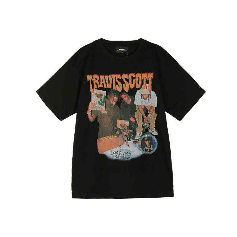 

Travis Scott T shirt men women oversized vintage hiphop astroworld tour tops loose catus jack unisex summer skatedboard fashion H1218, Black