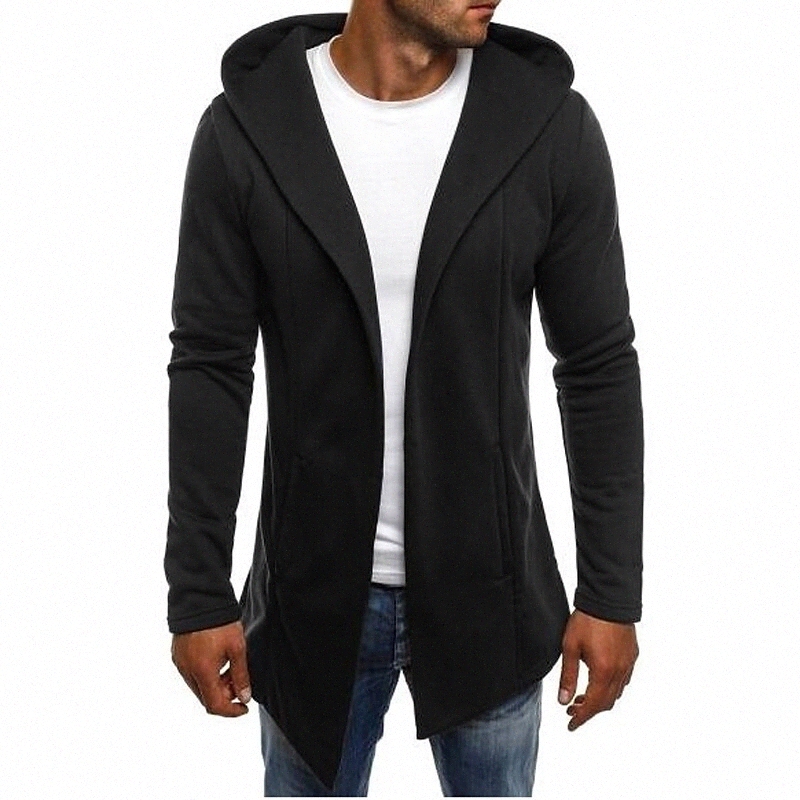 Men's Cardigan Solid Colored Fashion Keep Warm Sweaters Long Sleeve Long Sweater Cardigans Hooded White Light gray Black b6VS#