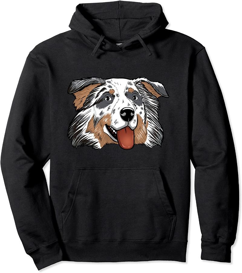 

Men' Hoodies & Sweatshirts Aussie Blue Merle Dog Face Australian Shepherd Pullover Hoodie, Black