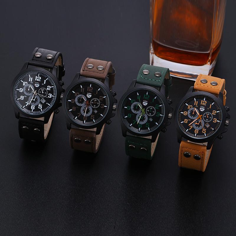 

Wristwatches 2021 Vintage Classic Fashion Men's Watch Stainless Steel Waterproof Date Leather Strap Sports Quartz Army Relogio Masculino, Green