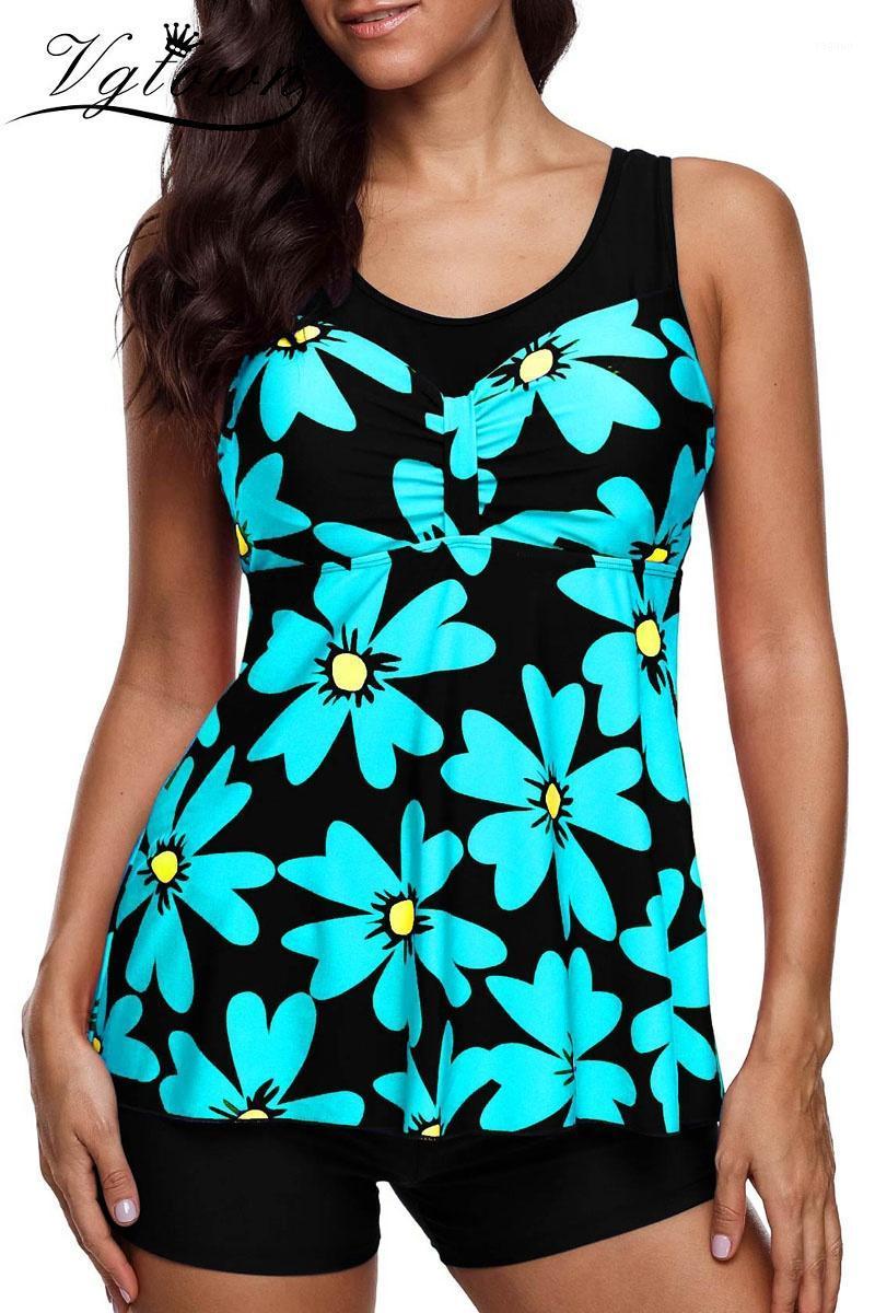 

Women' Swimwear 2021 Plus Size 6XL Tankini Set Women Vintage Floral Print Swimsuit Bikini Bathing Suit Beach Wear, Blue