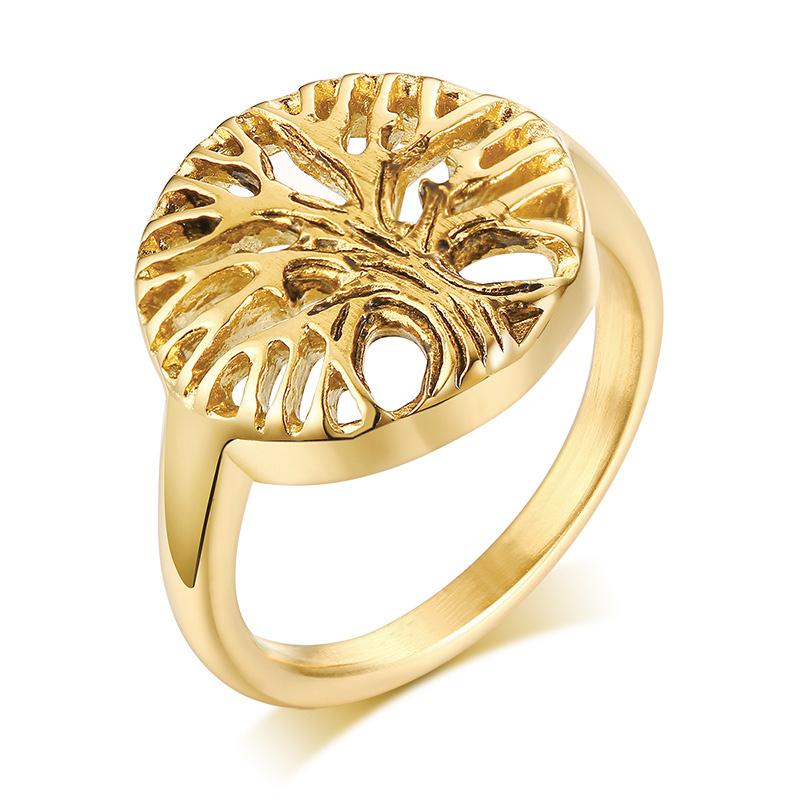

Cluster Rings Trendy Temperament For Women Gold Tone Cute Tree Of Life Friendship Gifts Stainless Steel Female Jewelry