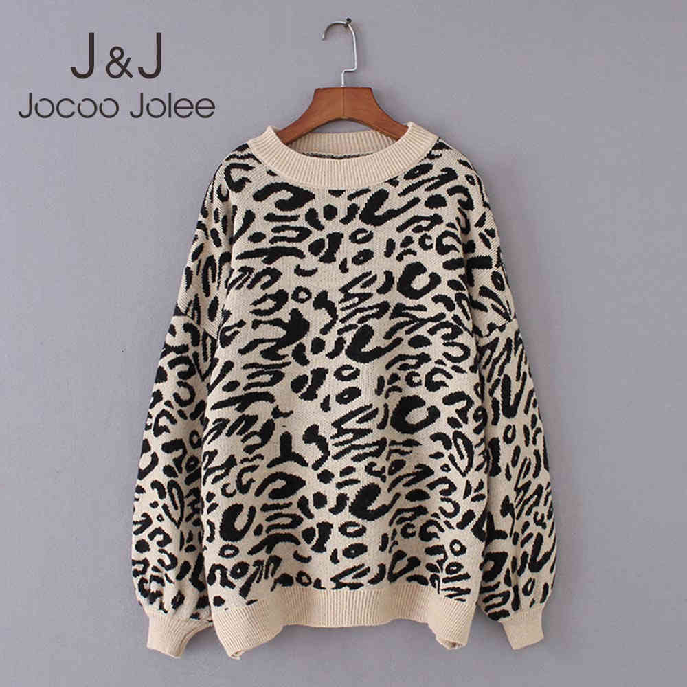 

Jocoo Jolee Women Winter Warm Thick Leopard Print O Neck Sweater Fall Fashion Loose Pullovers Casual Outer Pull Femme Tops 210518, Black