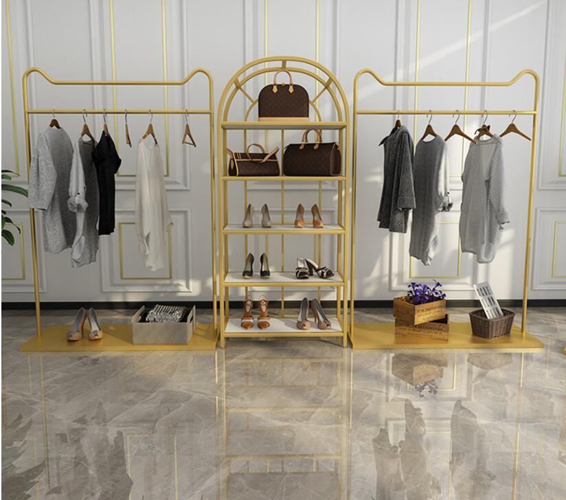 

Hangers & Racks Show Rack, Display Hanging Floor-type Combination Store Clothes Golden Rack