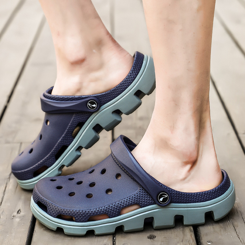 

Cross-Border Spring and Summer New Beach Hole Shoes Mens Korean-Style Outdoor Breathable Casual Soft Bottom Sandals Mens Couples Fashion Sho, Black