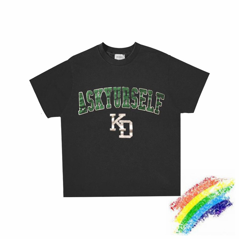 

Men's T-Shirts Askyurself green male shirt type 1:1 high quality vintage kd letter printing askyurself not heavy tissue tops