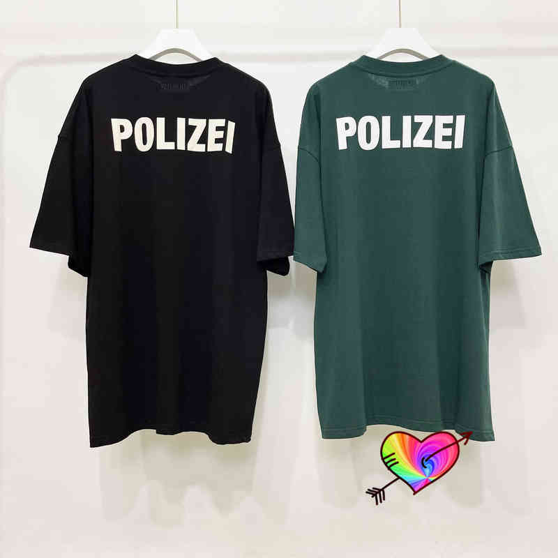 

Black Green VETEMENTS 'Polizei' T-Shirt 2021 Men Women Text Printed Vetements Tee Tonal Embroidered VTM Tops Short Sleeve G1115
