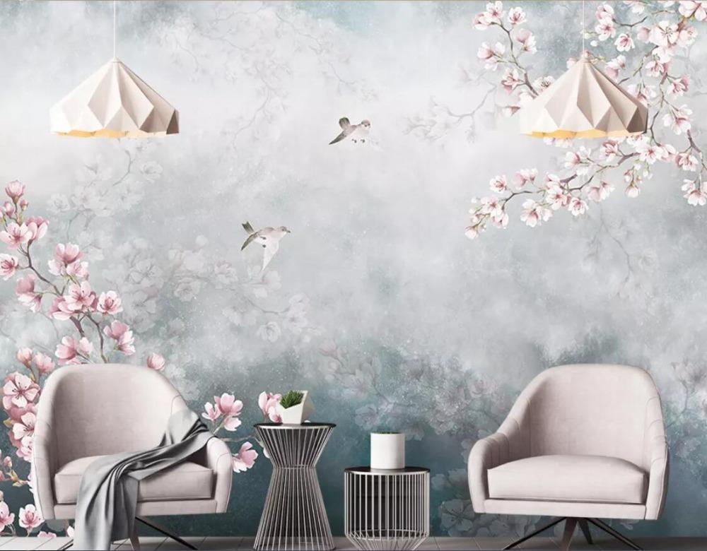 

Wallpapers CJSIR Custom Po Wallpaper Mural Hand Painted Peach Plum Blossom Wall Papers Home Decoration For Living Room, As the pictures