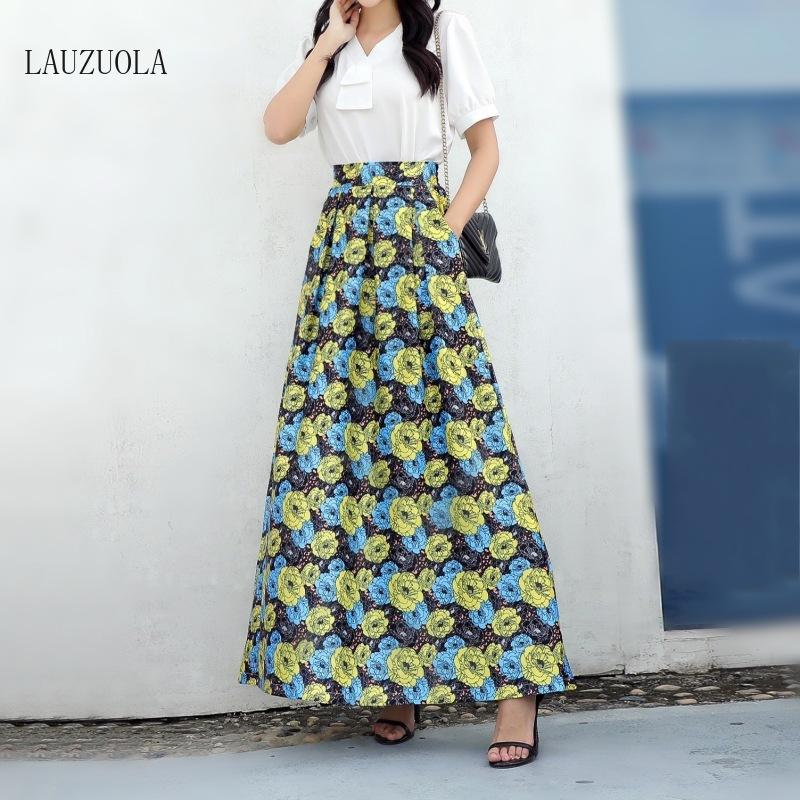 

Skirts 3XL Plus Size Summer Long Womens High Waisted Vintage Floral Chic Maxi Skirt Big Swing Pockets 2021 Jupe Longue Femme, 1090-35