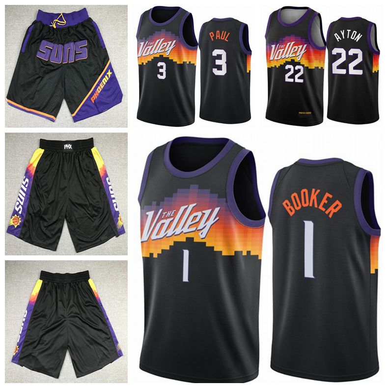 

Phoenix Suns Basketball Jerseys Devin 1 Booker Chris 3 Paul DeAndre 22 Ayton Jersey 2021 City Swingman Edition Nba Shorts Black, Black;red