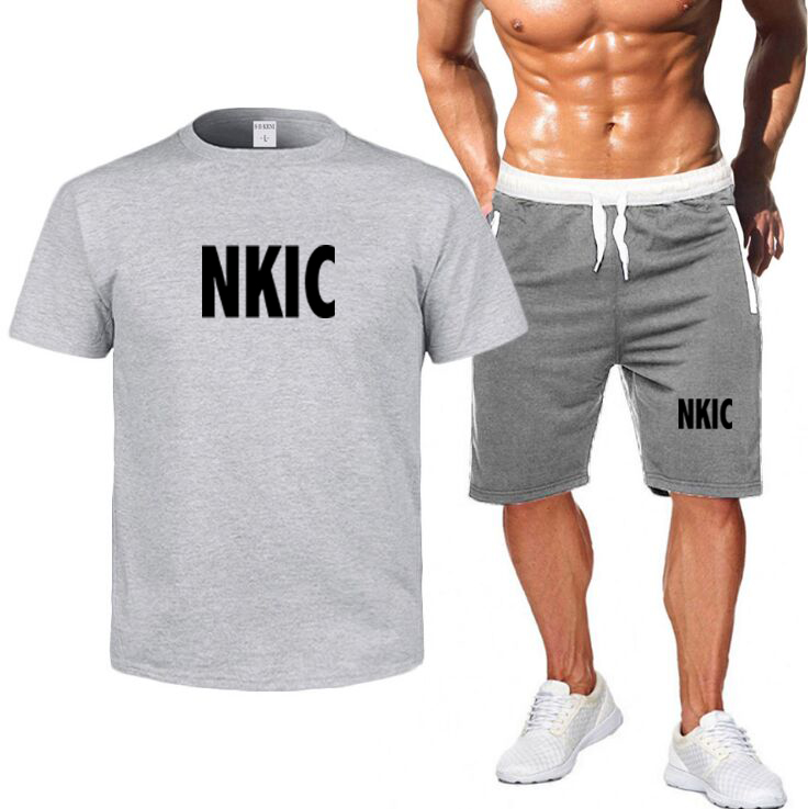 

NKIC Brand Tracksuit Men Summer Short Sleeve Casual 100% Cotton Tshirt Shorts Mens Sweatsuit 2PC Tee Tops+Sweatpant Male Set S-2XL, 10