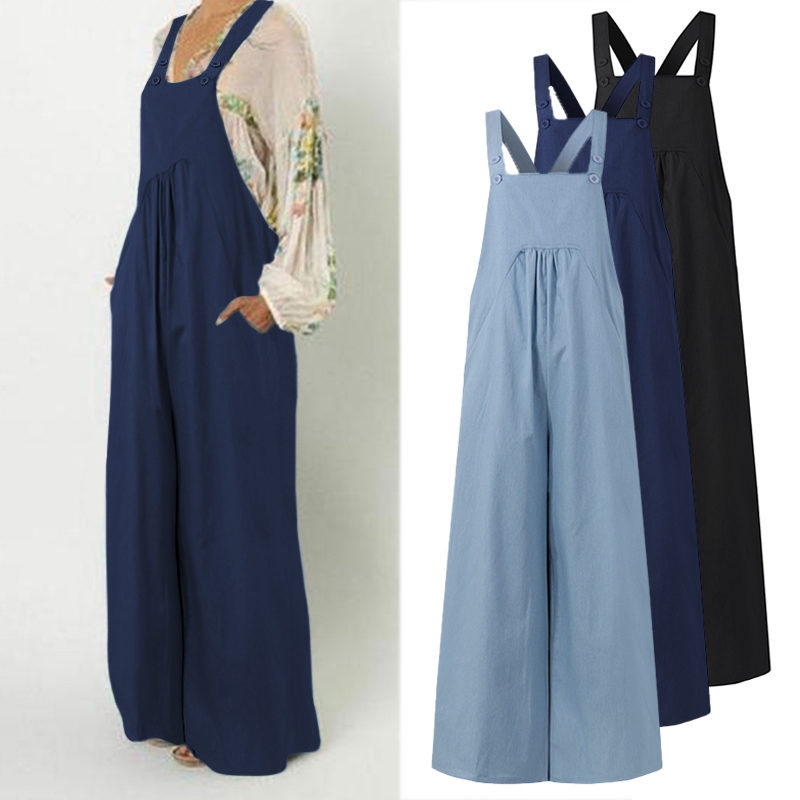 

Celmia Women Long Jumpsuits Sexy Sleeveless Wide Leg Pants 2021 Summer Straps Casual Solid Plus Size Overalls Loose Playsuits, Light blue