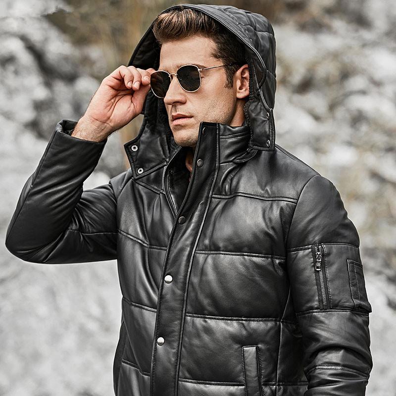 

Men's Leather & Faux Geunine Jacket Sheepskin Men Plus Size Duck Down Winter Coat For Mens Clothing Casacos 264 YY878, Black