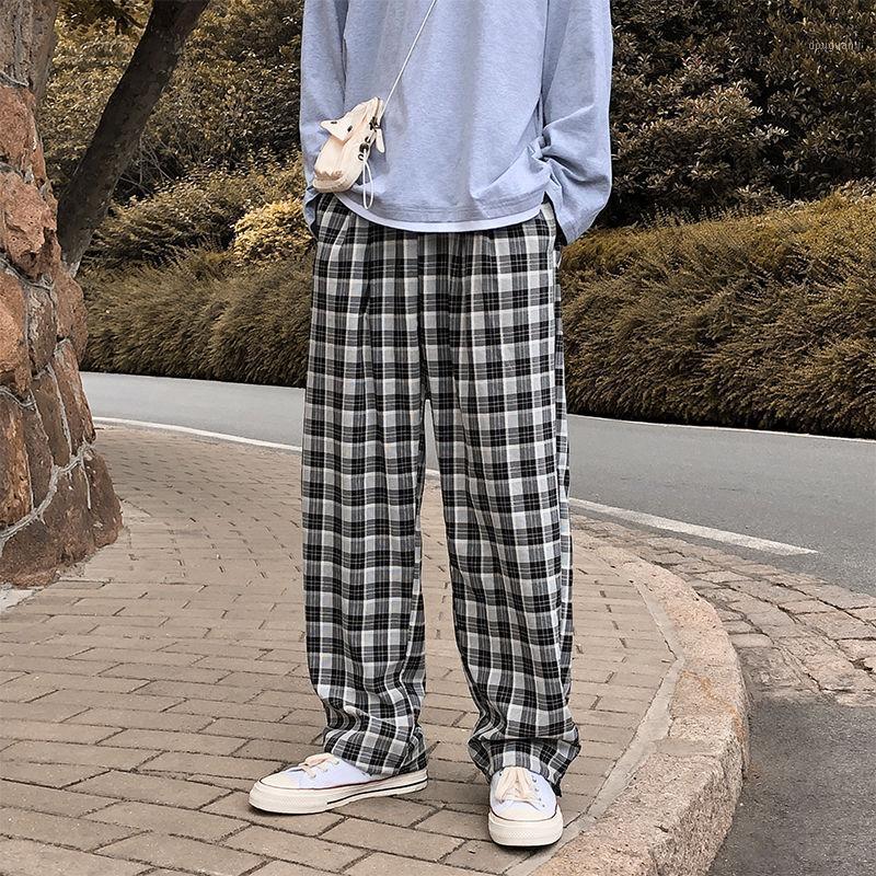 

Summer Thin Plaid Pants Men's Fashion Contrast Color Retro Casual Men Streetwear Wild Hip-hop Loose Straight Trousers Mens