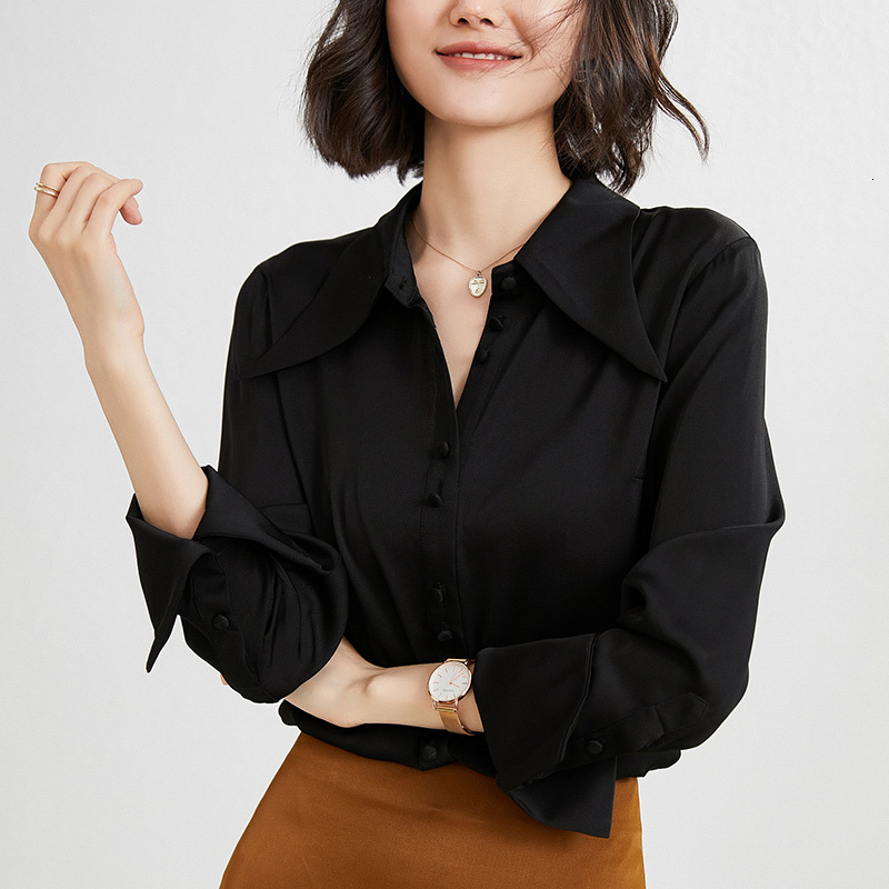 

Women' T-Shirt shirt women' silk top bottoming fashion ong sleeves PAFB, Black