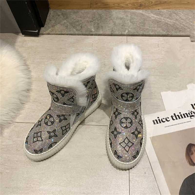 

Winter Fashion Personality Water Drill Snow Boots Women Add Fleece Cotton Shoes Fur One Comfortable And Warm 211018, Black