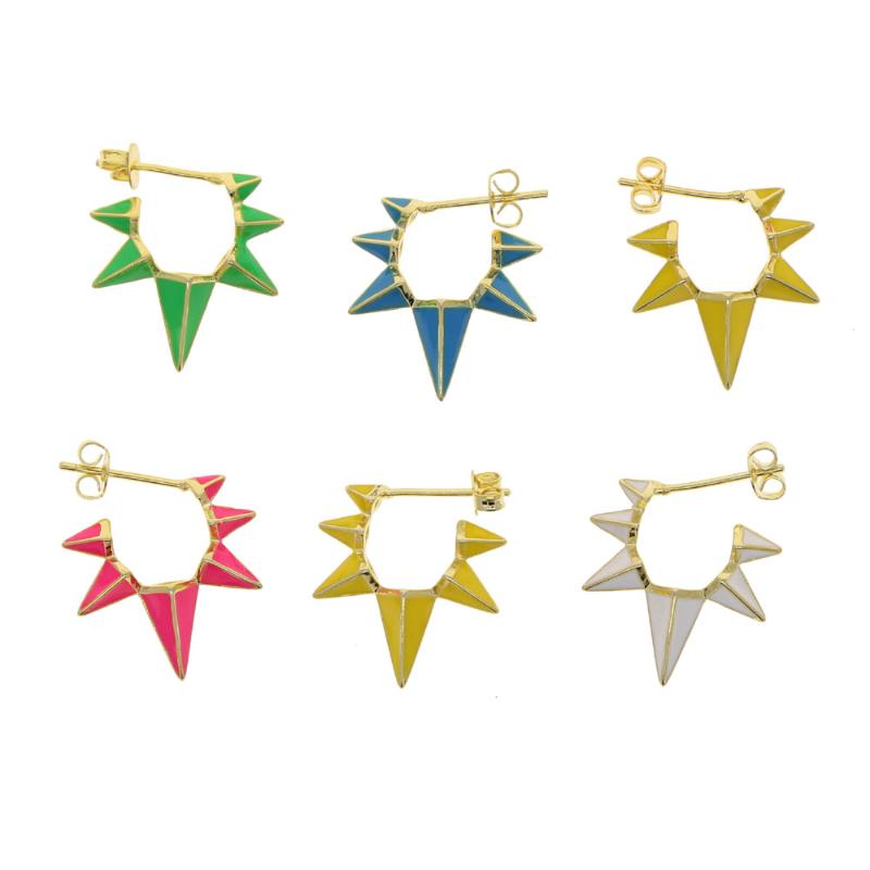 

Unique Design European Women Fashion Jewelry Colorful Neon Enamel 5 Spikes Rivet Hoop Earring Gold Color & Huggie