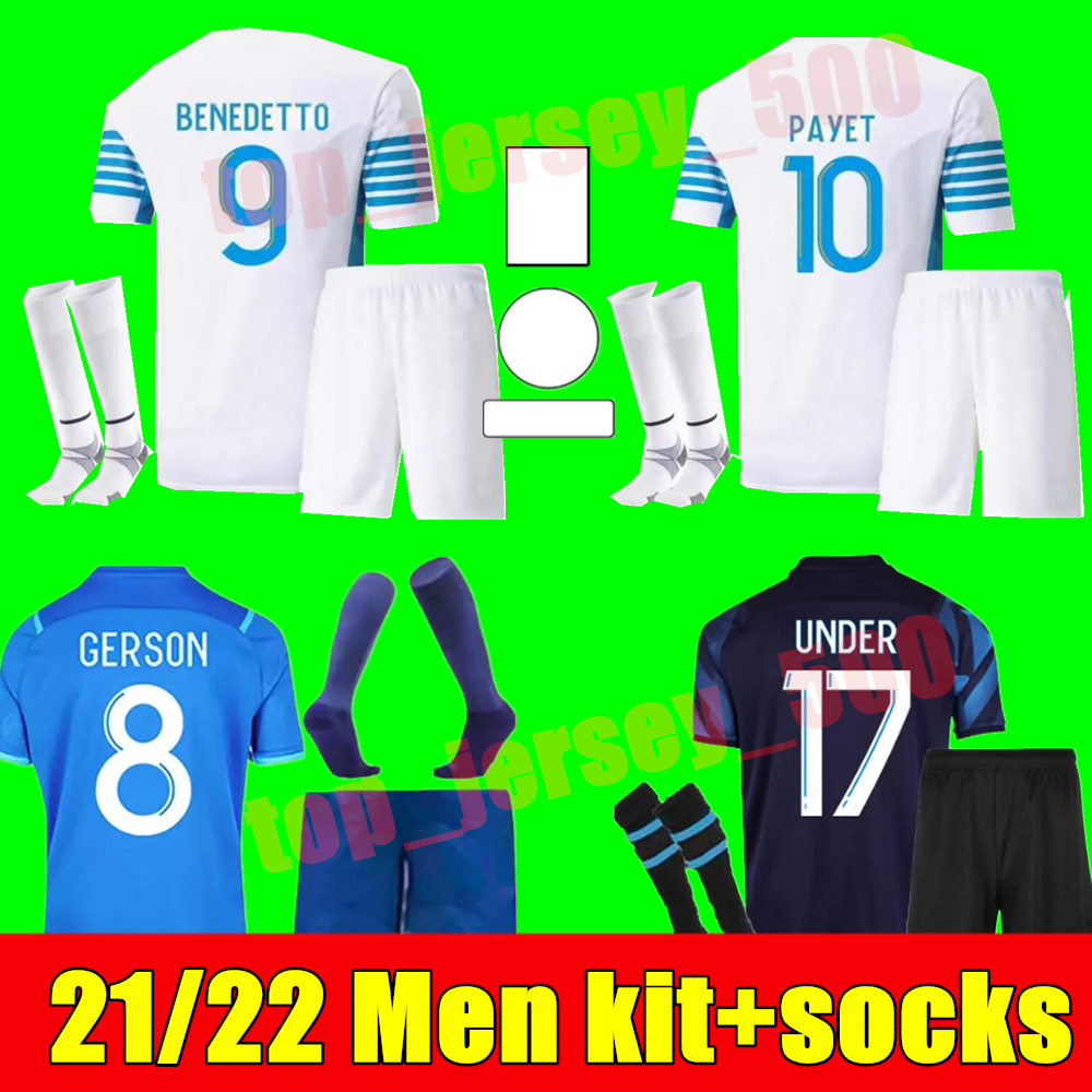 

Adult kit with socks Soccer jerseys goalkeeper 2021 2022 OM Maillot De Foot PAYET THAUVIN BENEDETTO 21 22 football shirt boys set mens suit children, Home+league patch