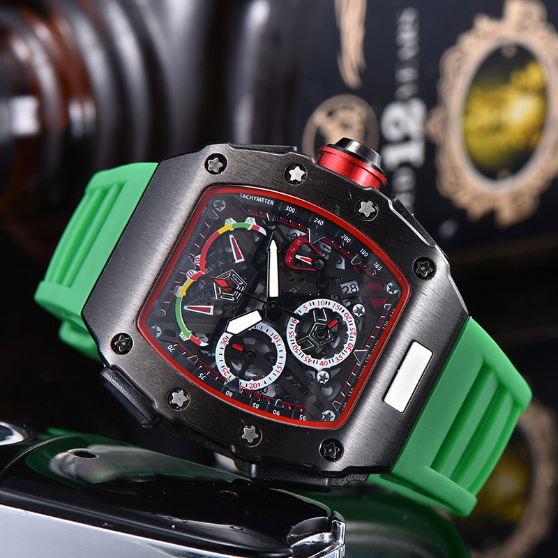 

Top Sell Mens Watch Good Quality All Dial Work Lifestyle Waterproof Stainless Steel Case Rubber Watchband Quartz Movement Montre De Luxe, Slivery;brown