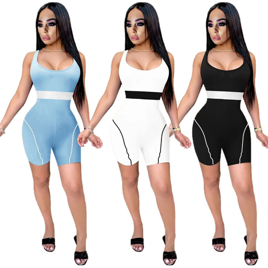 

Plus size Women Jumpsuits Summer Clothing Letter print Rompers slim Bodysuits Solid Color Skinny One piece pants 5067, Mix color