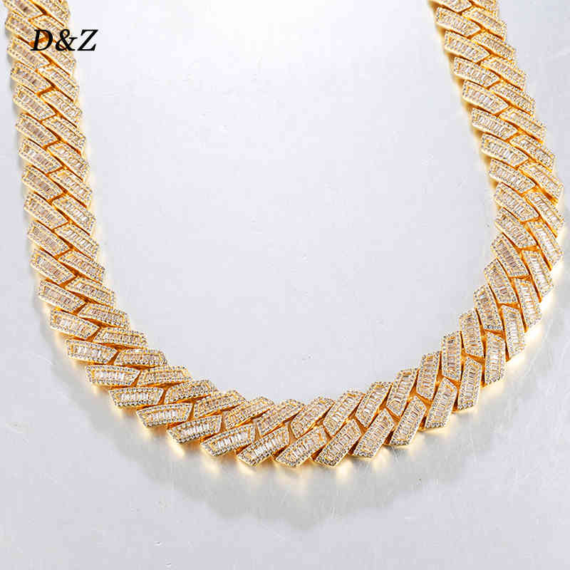 

D&Z New 21mm Iced Out Baguette Prong Cuban Link Chain& Necklace Box Buckle Fashion 8inch Miami Cuban Chain Necklace Hip Hop Gift X0509