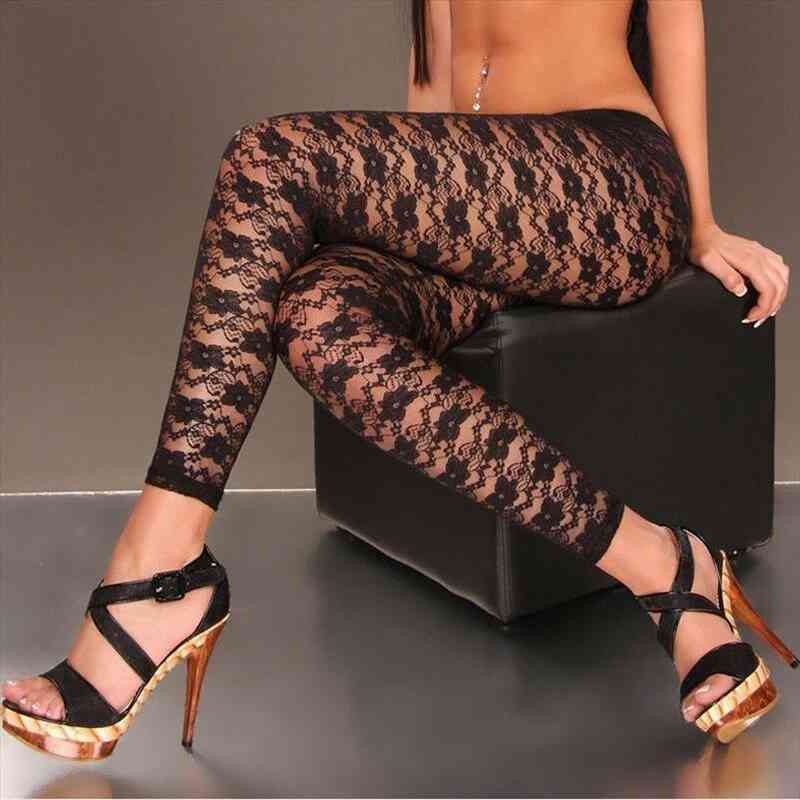 

womens fashion floral legging mesh lace long leggings pants trousers by, Black
