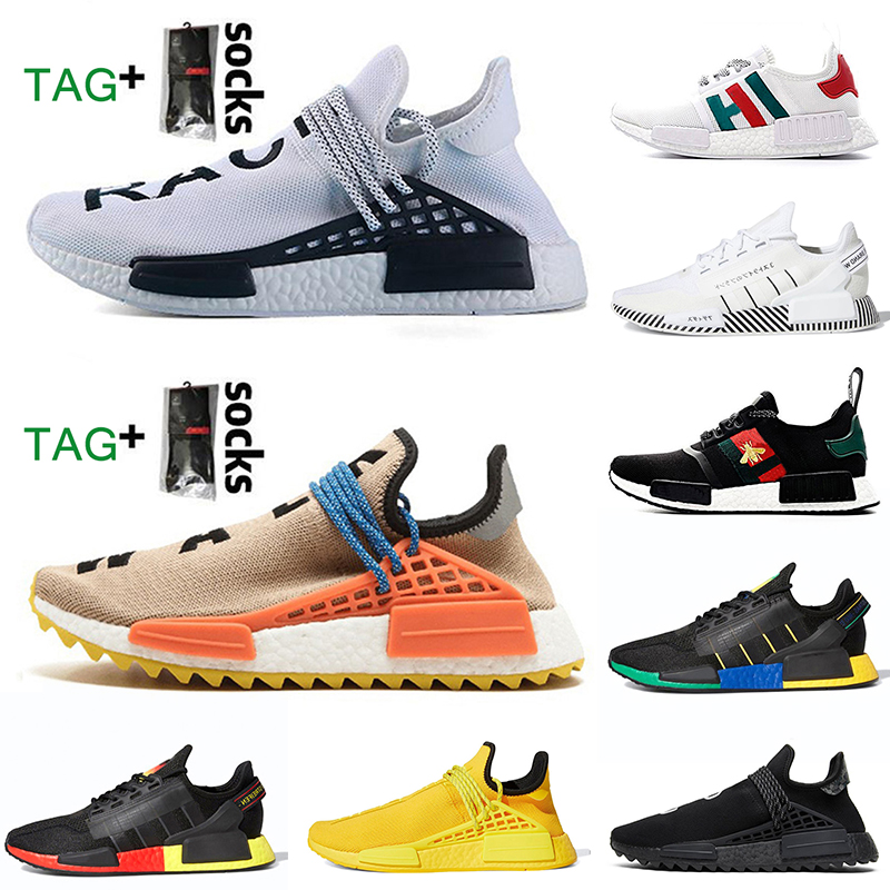 

Wholesale 36-47 NMD Human Race R1 V2 Men Women Running Shoes Racer Designers Pharrell Williams Hu Trail Nerd Black Blank Canvas Oreo Trainers Sneakers, 16 36-45