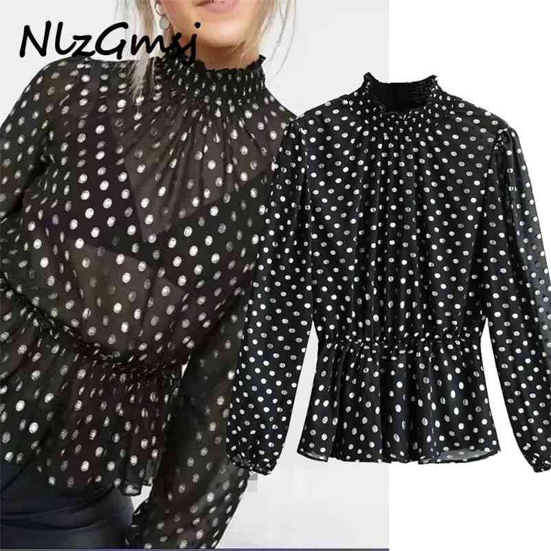 

Blouse Women Chic Print Chiffon Long Sleeve Elegant Shirt Ruffled Vintage Female Shirts Tops 04 210628, As picture