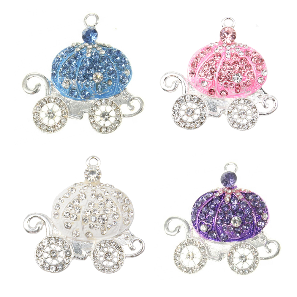 

50 Pcs/Lot Custom Pendant Lovely Rhinestone Enamel Princess Pumpkin Carriage Charms For Halloween Gift