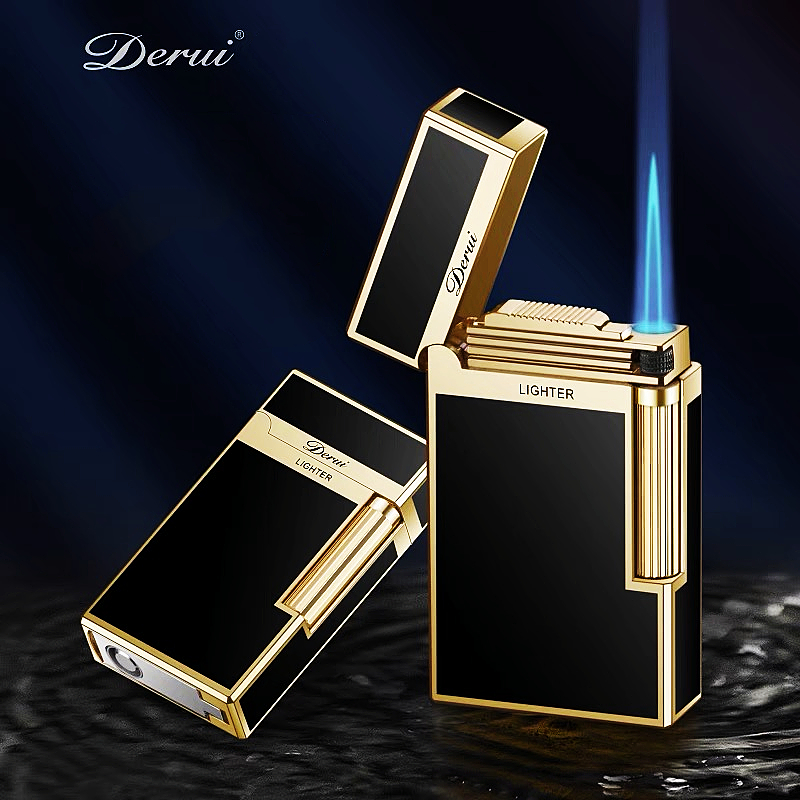 

New DERUI Flint Lighter Windproof Business Gas Butane Inflated Lighter Jet Crisp PING Sound Pipe Cigar Torch Lighter Compact Men Gift Gadgets