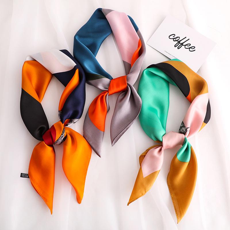 

Scarves 2021 Silk Scarf Head Wraps For Women Bandana Female Shawl Patchwork Foulard Fashion Neckerchief Lady Hair Band Headband