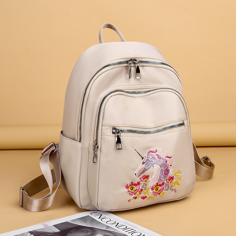 

Oxford cloth Embroidery Women Backpacks Large capacity Ladies School Bags Female Shoulder Bag Travel Bag Softback Daypack, Black