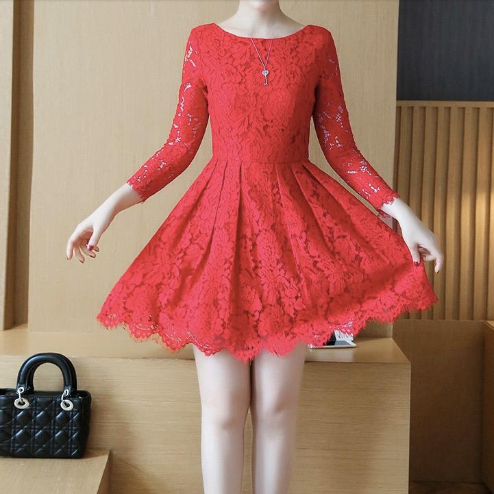 

Girl's Dresses Floral Most Princess Lace Red Pink Black Dress Girl 14 Elegant Long Sleeve Girls Teenage Clothes 150 160 170 Cm